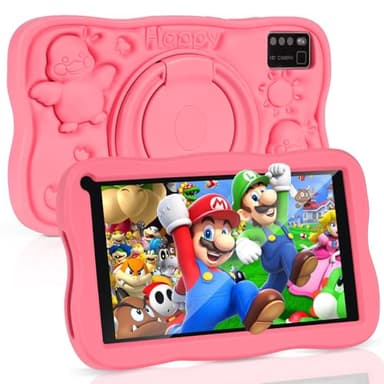SUMTAB Newest Tablet Niños 7 Pulgadas, Android Tablet，8GB RAM 64GB ROM (mpliable 256 GB), GMS Certified, Pantalla IPS HD, Control Parental, Tableta educativa para niños con Funda EV(Rosa)