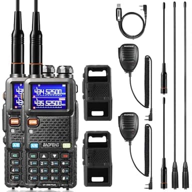 BAOFENG UV-5RM Plus 10W Radioaficionado, Radio VHF de Doble Banda, Largo Alcance, con Estuche Blando, Cable de programación, batería de 2500 mAh, Puerto USB-C, Compatible con Chirp, 2PACK