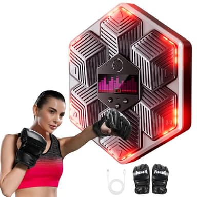 CRECAD Music Boxing Machine Adultos - 14 Modos de 16 Velocidad Maquina Boxeo Musical Pared con Guantes De Boxeo - Máquina de Boxeo con Bluetooth y Recuento Inteligente y Luces al Ritmo de la Música
