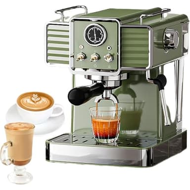 Cafetera espresso con espumador de leche y varita de vapor, presión de 15 bares, tanque de agua desmontable de 1,6 L, medidor de presión visual para barista latte y capuchino en el hogar