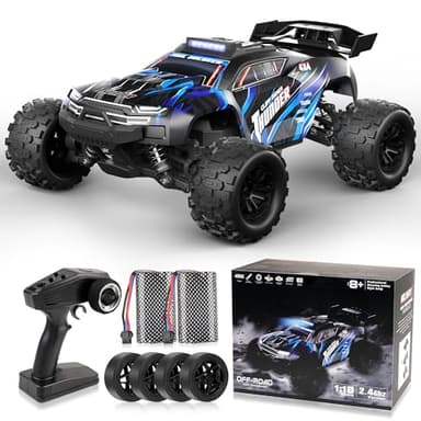 JOYTREKY Coche Teledirigido - 1:18 Coches De Control Remoto 40km/H 2.4Ghz 4WD Todoterreno Off-Road Drift Truck Hobby Grade con BateríAs Recargables Duales para Un Juego Prolongado - Azul