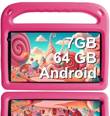 Tablet Niños Android 7GB RAM+64 GB ROM, Tablet para Niños Familia e Hijos, WiFi, Bluetooth 5,Educación + Juegos,Cámara Dual, Control Parental, con EVA Funda(Rosa)