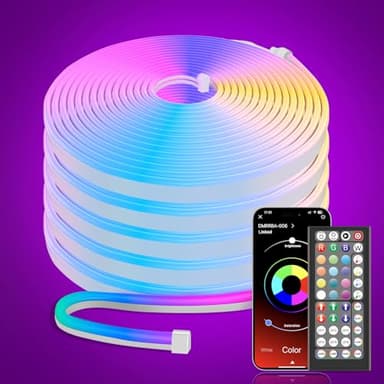 Cinta LED 10mTiras LED Neon, DIY RGB Luces LED Strip con Control Remoto y APP, Impermeable, Neón Flexible Strip Light de la Cuerda, para Dormitorio, Bar, Sala de Juegos, Cumpleaños, Fiesta de Navidad