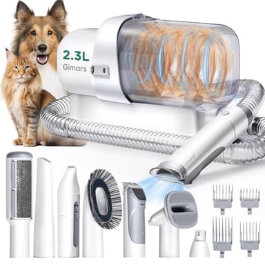 Gimars 2,3L Cortapelos Perros con aspiradora de pelo, kit de cuidado de mascotas ultraligero con 12.000 Pa Super Succión, Cortapelos para mascotas con 7 herramientas de cuidado