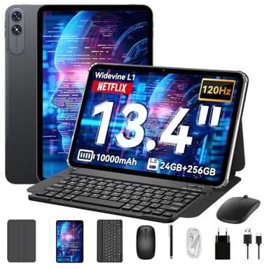 2026 T60 Pro Tablet 13,4 Pulgadas,Android 15 Tableta con Teclado,120Hz Display,24GB RAM + 256GB ROM,10000mAh,WideVine L1/5G WiFi/GPS/Gemini AI,Octa-Core Tablets con Lápiz,Ratón,4 años de garantía
