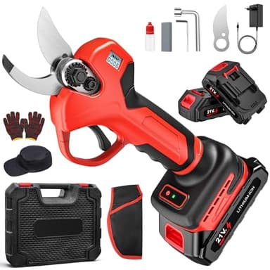 Tijeras de Podar Eléctricas, Precisión en Acero de Alto Carbono, 2 Modos de Corte de 20 mm y 30 mm, Motor de 650 W con Pantalla LED, para Jardín, Árboles Frutales y Ramas Gruesas (rojo)