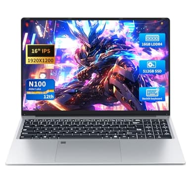 Zonatrix 16 Pulgadas Portátil, Win11 Ordenador Portátil 16GB RAM 512GB SSD, Portatil Celeron N100 CPU, Laptop con USB3.0+Mini-HDMI, IPS HD Pantalla, Teclado Retroiluminado, Batería Grande de 6000mAh