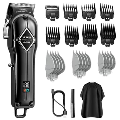GLAKER Maquina de Cortar Pelo Hombre, Maquina de Afeitar Hombre Cortapelos Hombre Profesional Inalámbrico Cortadora de Pelo y 11 Peines Guía Para la Máquina de Cortar