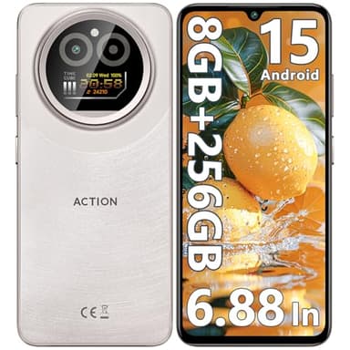 IIIF150 Action A5 Pro Telefonos Moviles Libres Android 15, 8GB(3+5) + 256GB/1TB Teléfono Móvil, 6,88" HD+ 1" Trasera, 5100mAh/10W, Cámara 16MP+5MP Móvil, 4G Dual SIM GPS/Fingerprint/OTG/3.5mm Jack