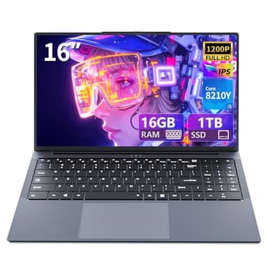 16" Ordenador Portátil Core i5-8210Y, PC Portatil 16 GB RAM SSD1 TB, Laptop 1920 x 1200 FHD, Win11 Pro, RJ45, tipo C, USB 3.0, Wi-Fi, BT5.0, teclado digital retroiluminado Computadora portátil