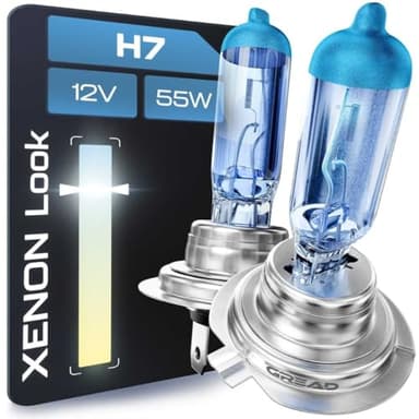 Gread - Bombillas H7 55W 12V Luces Para Faros Delanteros, Super Blanco Lámpara Halógena Auto Lámpara 8500K, larga vida Paquete de 2