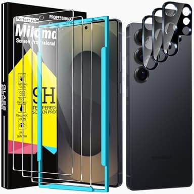 Milomdoi 3 Piezas Protector Pantalla para Samsung Galaxy S25 Ultra Cristal Templado Accesorios con 3 Piezas Protector Cámara [Compatible Huellas Dactilares]