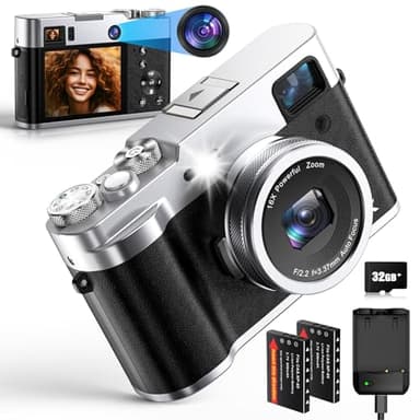 Cámara Digital 5K, NEZINI 48MP Cámara Compacta con Lente Dual, Cámara Vlogging con Tarjeta SD 32G, Visor, Estabilización 6-Axis para Principiantes, Adolescentes