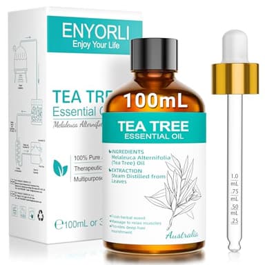 ENYORLI Aceite Esencial de Árbol de Té 100ml Tea Tree Oil,Aceite de Aromaterapia para Rostro Velas Difusor Piel y Cabello Aromaterapia y Difusor
