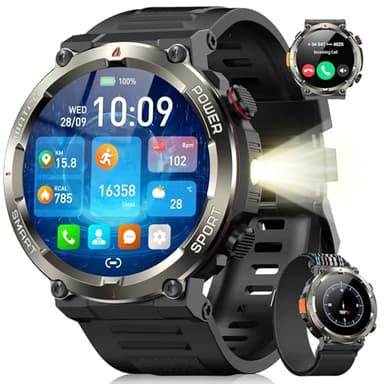 Blackview Reloj Inteligente Hombre con Linterna y Brújula, 1,45" Smartwatch con Llamadas Bluetooth, Pulsómetro, Oxímetro, Monitor de Sueño, Podómetro, 100+ Modos Deportivos, Batería Grande de 960 mAh