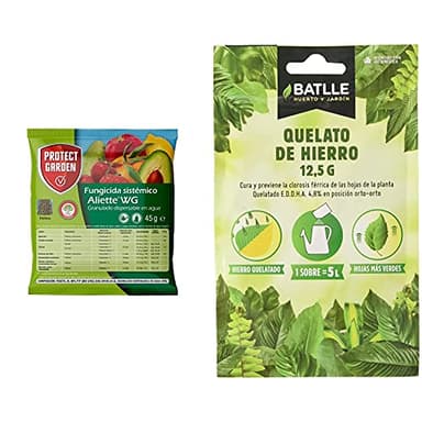 PROTECT GARDEN Fungicida Sistémico Aliette Wg, Ideal para Cesped, Coníferas Y Cítricos + Abonos - Fertilizante Quelato De Hierro sobre para 5L - Batlle