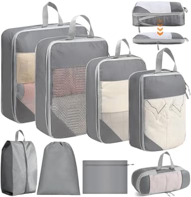 Vautvis Organizador Maleta, Set De 8 Compression Packing Cubes, Bolsas Organizadoras Maleta Viaje, Organizador Equipaje, Organizador Mochila Viaje Para De Viaje, Ropa, Cosméticos