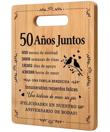 CheriGift regalos para bodas de oro 50 aniversario originales, regalos 50 aniversario boda, tabla de cortar de bambú para parejas que boda 50 años, esposos y esposas