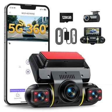 LAMTTO Dashcam 4 Canales 360° Cámara de Cochec Delantera y Trasera con Kit de Cableado Hardwire, Dash CAM con WiFi & App, G-Sensores, Monitor de Aparcamiento y IR Visión Nocturna, Tarjeta SD 128 GB