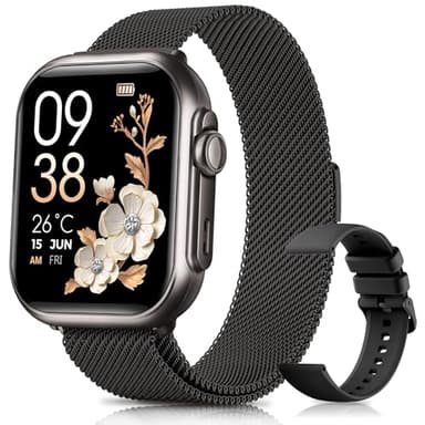 Reloj Inteligente Mujer con Autonomía 100 Días, 1000mAh Batería Grande, 1.83" Smartwatch Mujer con Llamadas, SpO2, Pulsómetro, Sueño, 120+ Modos Deportivos, Calorías IP68 Podómetro Android iOS Negro
