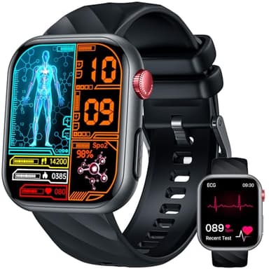 Reloj Inteligente Hombre Smartwatch con ECG+HRV: 1.97'' AMOLED Smart Watch con 𝐆𝐥𝐮𝐜𝐞𝐦𝐢𝐚 BIM Bluetooth Llamadas Temperatura Corporal Digital Pulsera con Presión Arterial Sueño Spo2 iOS Android