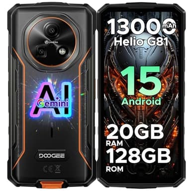 DOOGEE Fire 5 Pro Movil irrompible, 20GB RAM+128GB ROM (TF 2TB) 6,6" HD Android 15 Teléfono Móvil Resistente 13000mAh Batería, Octa Core, 16MP Cámara Widevine L1 Smartphone IP68IP69K/GPS/Face ID