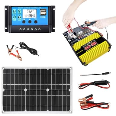 Placa Solar Con Bateria Y Enchufe 220v, Baterias Solares Para Casa, Kit Placa Solar, Inversor Y Cargador De 300 W,Convertidor De CC 12 V A CA 110 V/220 V, Con 2 Puertos USB Y Pantalla LED