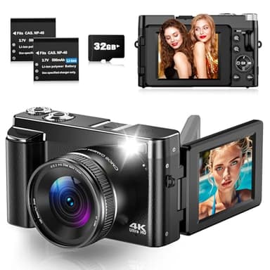 Cámara Digital 4K 48MP Autofoco Camara De Fotos con Pantalla Flip De 180° De 3", Camara Digital Compacta 4K con Tarjeta De 32 GB, Zoom Digital 16X para Principiantes, Adolescentes
