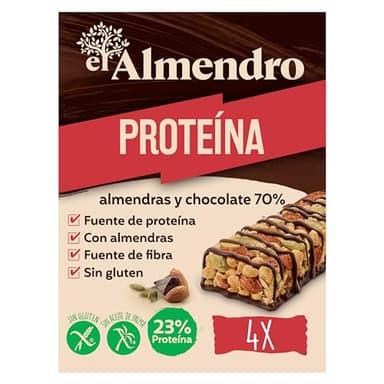 El Almendro, Barritas de Almendra y Chocolate Negro 70%, Barritas Energeticas, Barritas Proteicas, 4 porciones de 35 Gramos, 140 Gramos