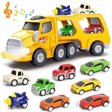 RDDAIPE 9 en 1 Camiones de Juguete para Niños 1 2 3 4 5 6 Años, Coches de Juguetes con Luces y Sonidos, Camion Transporte Coches Juguetes Niños Niña 1 2 3 4 5 Años - Regalo para Niños 1 2 3 4 5 Años