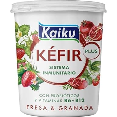 (6 Unidades de 350g.) KAIKU Kéfir con probióticos, vitaminas B6 y B12 (FRESA Y GRANADA)