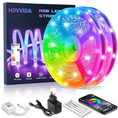 HOVVIDA Tira LED 20m, 30 LED/Metro, 2x10m, 24V RGB Luces, 600 LED, APP y Mando a distancia, Modo de Música, LED para Habitación, Sala, Cocina, Dormitorio, Bar, Fiesta