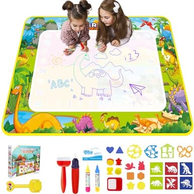 Alfombra Pintar Agua 110x70 cm - Juguetes Niños 2 a 6 Años - Agua Pizarra Mágica con Libro de Dibujo & 4 Bolígrafos - Juegos Educativos para Niños Niñas Navidad Regalos (Tema Dinosaurio)