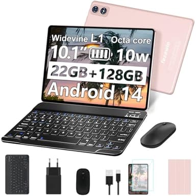 fezawio Tablet 10 Pulgadas Tablets Android 14, 22GB Ram+128GB ROM Octa-Core Tablets 5G WiFi, 8000 Mah, (1tb TF) Tablet con Teclado y RatóN + un año de Seguro contra Rotura de Pantalla- Golden
