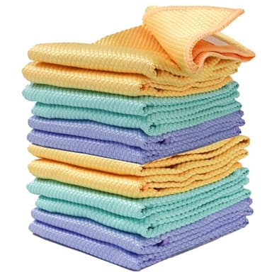 various Bayeta Cristales y Baños Solución Espejos, Cristales y Limpieza del Baño Paños Microfibra con Gran Capacidad de Absorción No Deja Marcas y Pelusas -30x40cm 12 Unidad