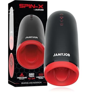 Jamyjob - SPIN-X MASTURBADOR CON ROTACIÓN Y FUNCIÓN CALOR - 3 Modos de Vibración Recargable - Resistente al Agua - Material de Silicona Súper Suave