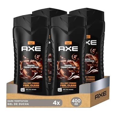Axe Gel de Ducha y Champú para Hombre Dark Temptation 3en1 400ml - Pack de 4