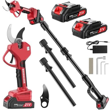 Tijeras De Podar Electricas 50mm, Con Pértiga Extensible, Pantalla De Visualización, 2X 2000 Mah Baterias, 4-8 Horas De Uso Continuo,Diámetro de corte ajustable en dos niveles, Adecuado Granjas
