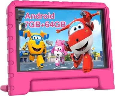 Tablet para Niños, Tablet Android, 7 Pulgadas Tablets, 7GB RAM + 64 GB ROM, WiFi, GPS, BT 5.0, Táctil HD, TUV Certificación, Juegos Educativos Infantil Niños, Control Parental, con Funda EVA, Rosa