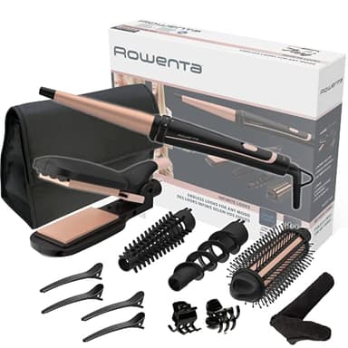 Rowenta Multistyler Infinitos Looks 14 en 1 CF4231 plancha y rizador pelo, tenacillas, moldeador, cepillo pelo caliente, revestimiento cerámico, 190 °C, punta fría