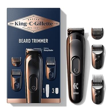 King C. Gillette Kit De Recortadora De Barba Inalámbrica Para Hombre Con Hojas Siempre Afiladas Y 3 Peines Intercambiables, Máquinilla de afeitar
