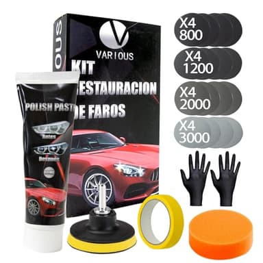 various-Kit Restaurador de Faros con Adaptador de Taladro para pulir Faros opacos y Desgastados - Juego para Limpiar y lijar para ITV y Mejorar Visibilidad y Seguridad。