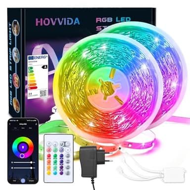 HOVVIDA Tira LED 20M WiFi, Compatible con Alexa y Google Home, 30 LED/Metro, 2x10M, 24V RGB Luces 600 LED, APP y Mando a distancia, Modo de Música, para Habitación, Sala, Cocina, Dormitorio, Fiesta