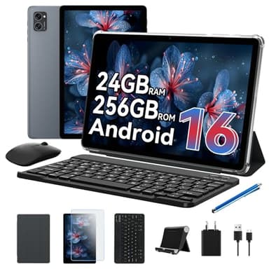 TABWEE T20 Android 16 Tablet con Teclado - 24 GB RAM+ 256 GB ROM(2 TB TF), Octa-Core, Gemini AI, Widevine L1, Tablet 10 Pulgadas, 5000mAh, 8MP+5MP, Face ID, GPS (Garantía de 4 años)