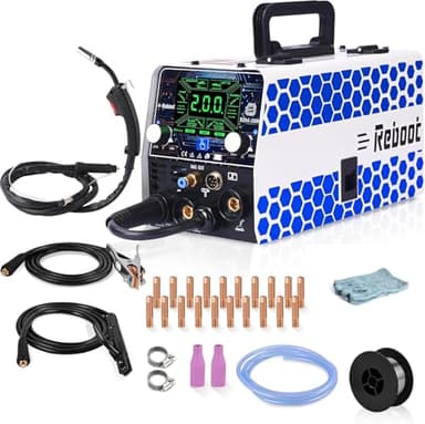 Soldadora MIG 200A 5 en 1 – Inverter Sinérgica con MMA, MIG Gas/Gasless, Lift TIG, Soldadura por Puntos – Pantalla LED, Regulación Velocidad Hilo – RBM2000 PRO