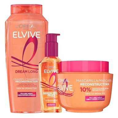 L'Oréal Paris Pack ELVIVE Dream Long Champú y Mascarilla Reconstructora y Serum Stop Frizz para Pelo largo