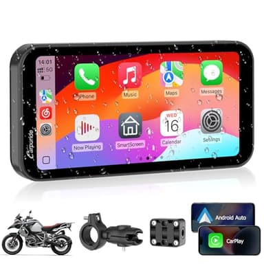 Carpuride W603 Pantalla Carplay para Motocicleta, CarPlay Inalámbrico y Android Auto para Moto, Control Remoto, Pantalla Táctil Impermeable de 6,3", Audio BT, Navegación GPS, Siri, Asistente de G00gle