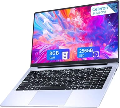 Ordenador Portátil Win11 Pro Celeron J4125 PC Portátil 14.1 Pulgadas FHD Pantalla IPS (8GB LPDDR4 RAM 256GB SSD Laptop), PC Portatil Convertible 180°, BT5.0, USB3.0, Protege el teclado español