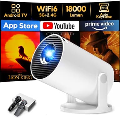 [App Integrada & Auto Keystone] Proyector Portátil con WiFi6 Bluetooth 5.4, AKIYO O2 Mini Proyector con Smart OS Full HD 1080P Soporte, 180° Rotation, Compatibile con HDMI/Smartphone/USB/Laptop/PS5
