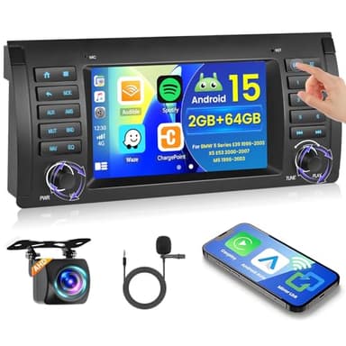 Hikity [2+64GB] ASP Android 15 Radio de Coche para BMW 5 E39 E53 M5 X5 1996-2007 Wireless CarPlay Android Auto Mirror Link Radio 7" IPS Pantalla Táctil Radio Bluetooth Navi GPS WiFi FM RDS SWC